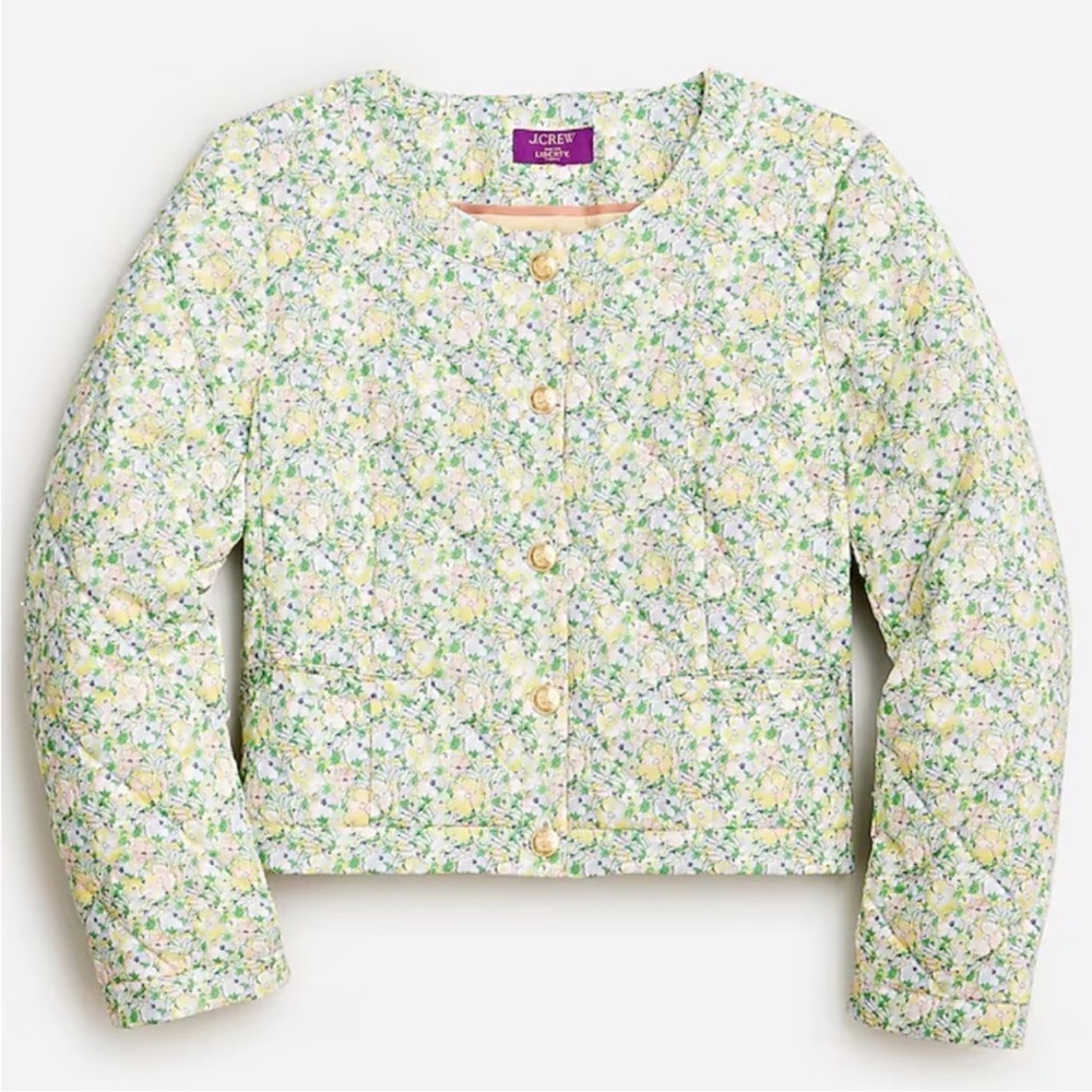 J. Crew x Liberty Fabrics Pastel Floral Jacket - Green and Yellow